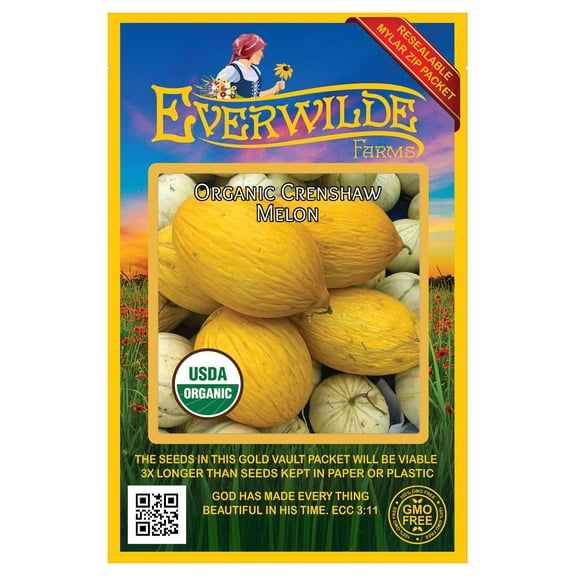 - 25 Organic Crenshaw Melon Seeds - Gold Vault Jumbo Bulk Seed Packet