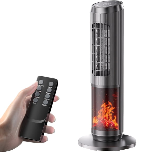 25" Oscillating Ceramic Tower Heater Indoor Space Heater Fan 1500W With Remote
