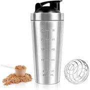 BAKER DEPOT 25-Ounce Stainless Steel Protein Shaker Bottle With Wire Whisk Leak-Proof Dishwasher Safe Perfect for Indoor & Outdoor