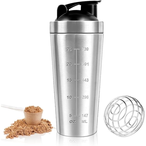 25-Ounce Stainless Steel Protein Shaker Bottle With Wire Whisk Leak-Proof Dishwasher Safe Perfect for Indoor & Outdoor