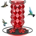 thumbnail image 1 of 25 Ounces Large Glass Hummingbird Feeders for Outdoors, Wild Bird Nectar Feeder with Perch & 5 Flower Feeding Ports Leak Proof Hanging for Garden Backyard Decor, Gifts for Women Mom, Red, 1 of 10