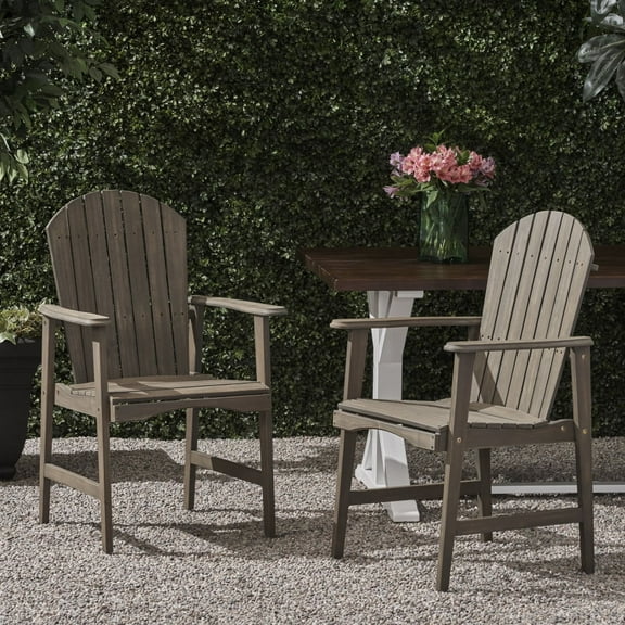 25" Outdoor Weather Resistant Acacia Wood Adirondack Dining Chairs (Set of 2), Grey