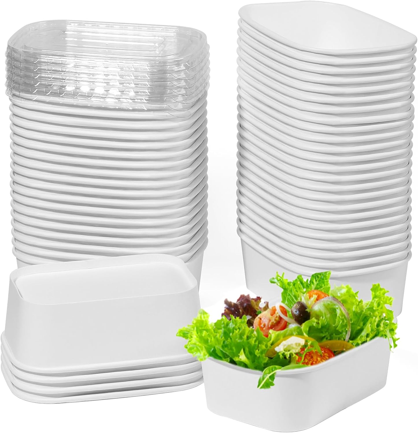 25 Oz 50 Pcs Disposable Paper Salad Bowls with Clear Lids 750 ML Food