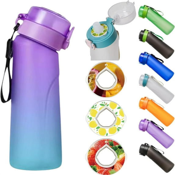 25 Oz Flavored Water Bottle, 750ml Water Bottle with Flavor Pods, Flavor Water Bottle for Kids, Blue & Purple Water Bottle with 3 Pods Flavors