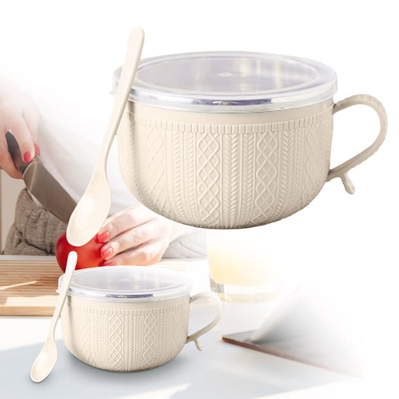 25-Oz Mug Meals With/Lid-Its - 2027 New Mug Meals with Lids, Large Soup Mugs with Handles, for Coffee Soups Stews Reusable and Easy Grip, Holiday Winter Mugs Set,Portable Bowls (A-Beige)