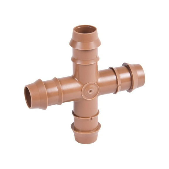 25-PACK - 1/2" Barbed Drip Tubing Adapter Cross TEE Threaded Fitting MNPT (17mm .600 ID Insert Cross)