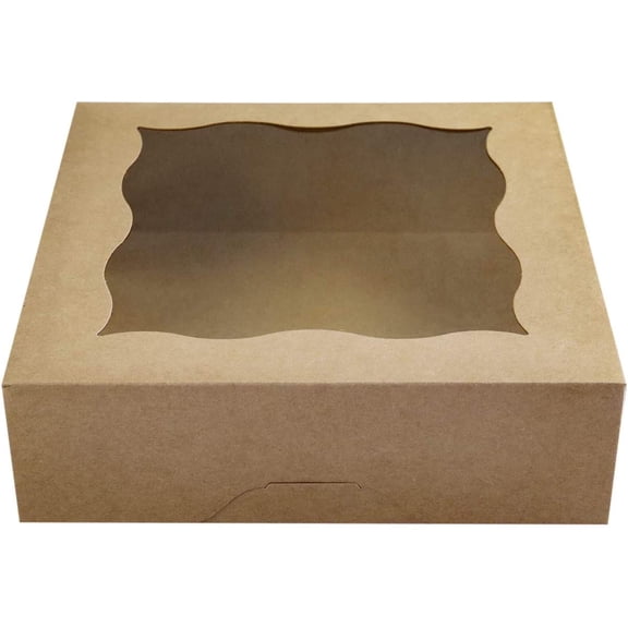 25-PACK 10"x10"x3"Brown Bakery Boxes with PVC Window for Pie and Cookies Boxes Large Natural Kraft Paper Box 10x10x3inch