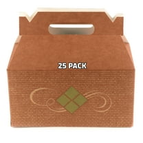 [25 PACK] Brown Treat Gift Boxes - Paper Gable Boxes, Paper Lunch Boxes with Handle, Barn Boxes - Birthday's, Weddings, Baby Shower Favor Box, Restaurant to go Box - 9 x 5 x 6.75 inches