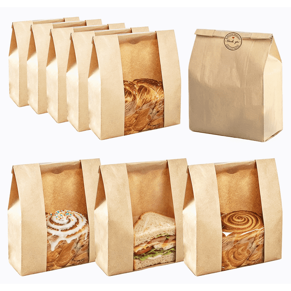 25 PACK Paper Bread Bags for Homemade & Sourdough Bread – Kraft Brown Bakery Bags with Window & Square Bottom