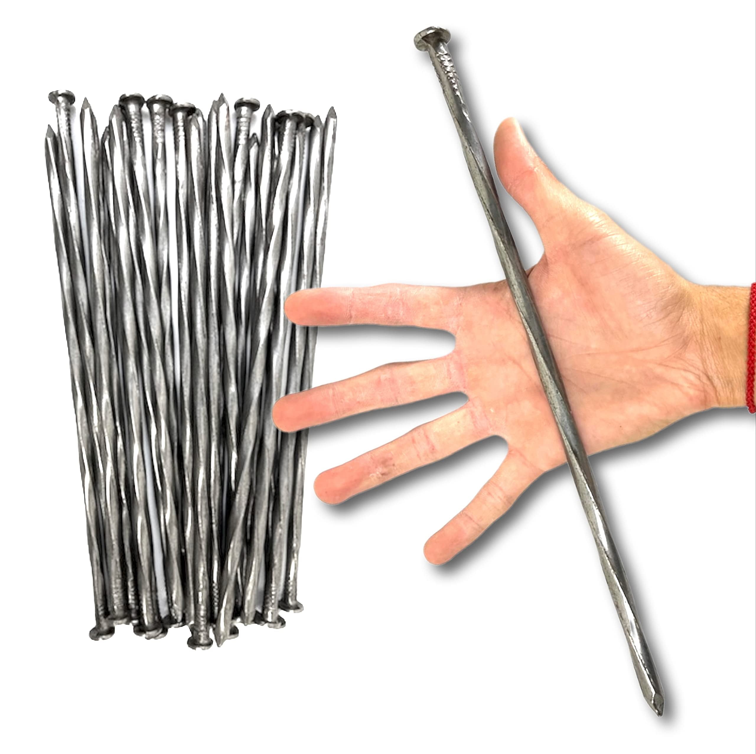 25-PACK Round Metal Landscape & Paver Edging Anchoring Stake, 12-Inch Length - Spiral Bright Spike Timber Nail, Tent Spikes, Camping, Trapping, Landscape, More (25)