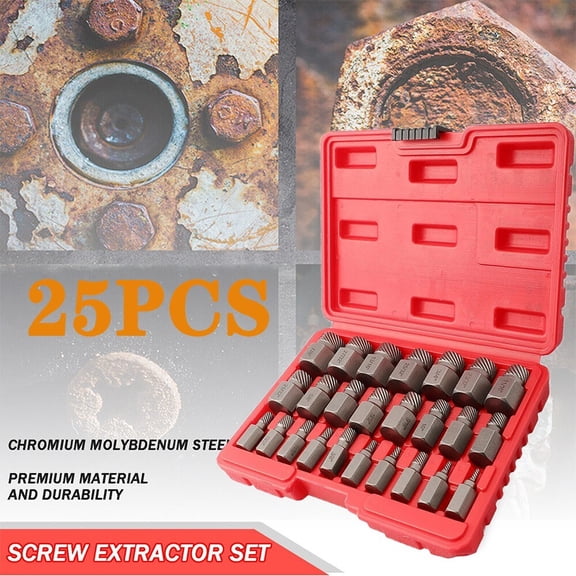25 PC Multi-Spline Screw Extractor Set Hex Head Bit Socket Wrench Bolt Remover