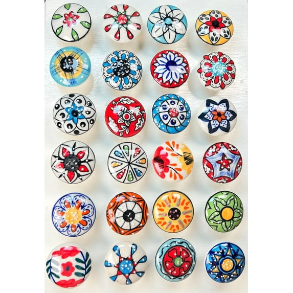 25 PC of Assorted Cabinet Ceramic Knobs | Colorful Knobs | Drawer Closet Dresser Wardrobe Furniture Door| Nuts & Bolts Included