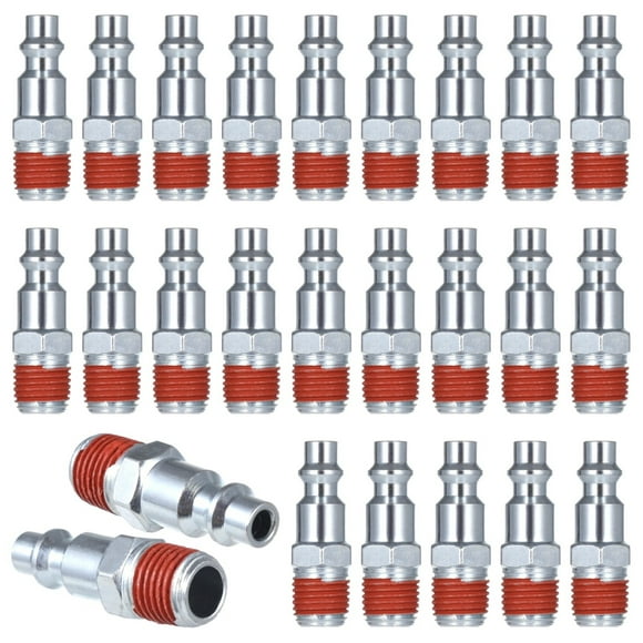 25 PCS 1/4 Inches NPT Male Industrial Air Plugs, 1/4 Inches Air Hose Fitting, Quick Connect Adapter Pneumatic Plug, Air Hose Repair Plug Compatible with I M D Type Air Coupler Air Compressor