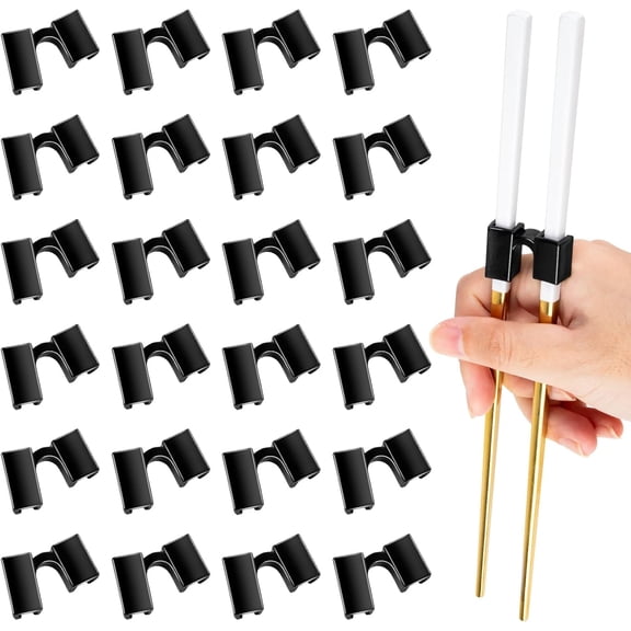 25 PCS Chopstick Helpers, Plastic Reusable Training Chopsticks Hinges Connector for Trainers, Adults - Black