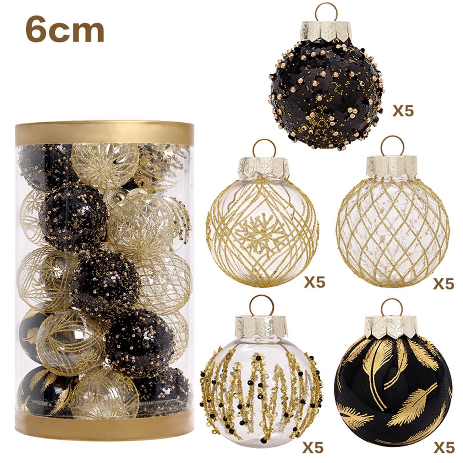 25 PCS Clear Christmas Ball Ornaments, Gold Shatterproof Xmas Ball