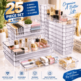 thumbnail image 1 of 25 PCS Clear Plastic Drawer Organizer Set, 4 Sizes Stackable Desk Drawer Divider Organizers and Storage Bins for Makeup Jewelry Utensils Gadgets, Non-Slip Kitchen Bedroom Bathroom Office Vanity Trays, 1 of 8