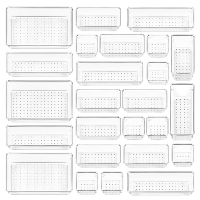 25 PCS Clear Plastic Drawer Organizers Set, Vtopmart 4-Size Versatile Bathroom and Vanity Trays