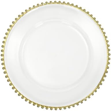 25 PCS Gold and Clear Charger Plates with Beaded Rim, Gold Plastic Round Dinner Plate Chargers, Dinner Table Decorative Plates for Home Wedding Kitchen Birthday Bridal Shower