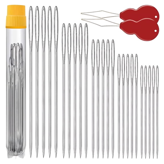 25 PCS Hand Sewing Needles, Large Eye Embroidery  Needles Metal Sewing Needle with 2 Threaders, Easy to Thread
