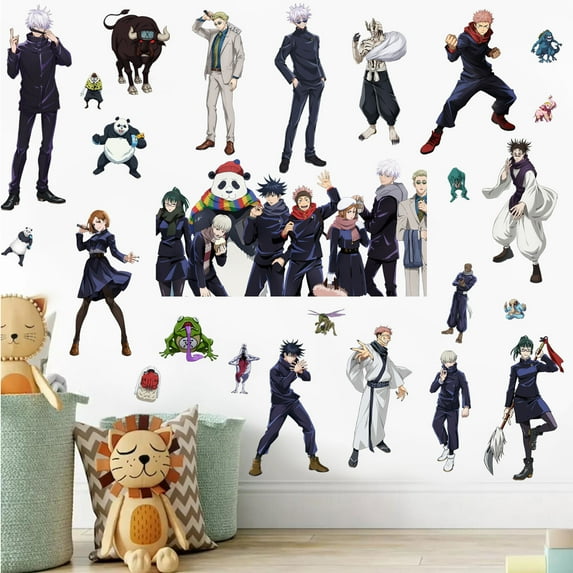 25 PCS For Jujutsu Kaisen Theme Wall Stickers – Cartoon Character PVC Removable DIY Wall Decals for Boys Girls Bedroom, Living Room, Playroom Decor, 9.84x17.72 Inch, 4 Sheets Set