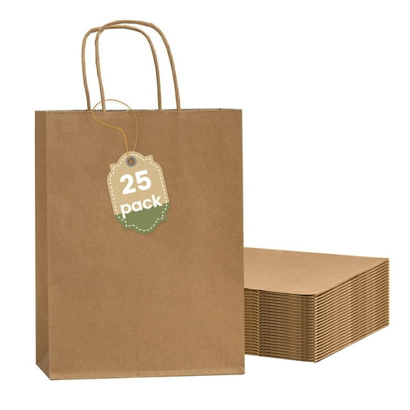 25 PCS Kraft Paper Bag,Brown Paper Bags, Small Gift Paper Bag with Handles Bulk, Graduation Gift, Sturdy Kraft Paper, Retail Shopping Bags, Party Favor, Christmas