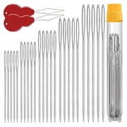 Bochen 25 Pieces Hand Sewing Needles, Large Eye Polished Steel Embroidery Needles with 2 Threaders, Assorted Sizes for Quilting Darning DIY Fabric Crafts