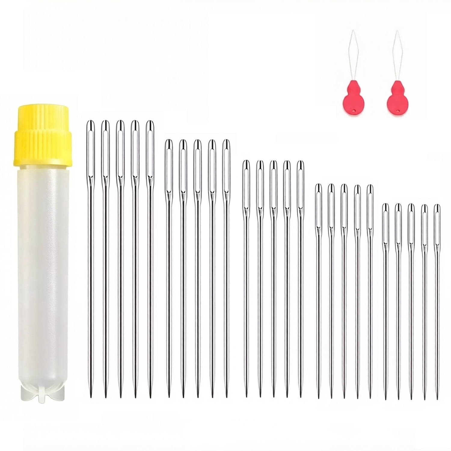 25 PCS Large Eye Sewing Needles, Hand Sewing Sharp Needles Big Eye with Needle Threaders, Stainless Steel Embroidery Needles Assorted Sizes