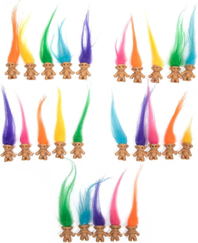25 PCS Long-haired Lucky Mini Troll Dolls, Assorted Hair Colors, 0.78 ...