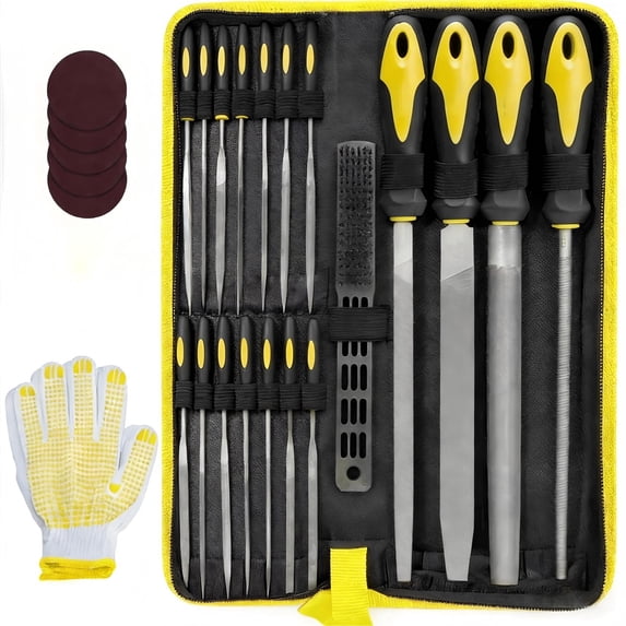 High-Carbon Steel Metal File Set for Woodworking and Metal, 25 Pieces