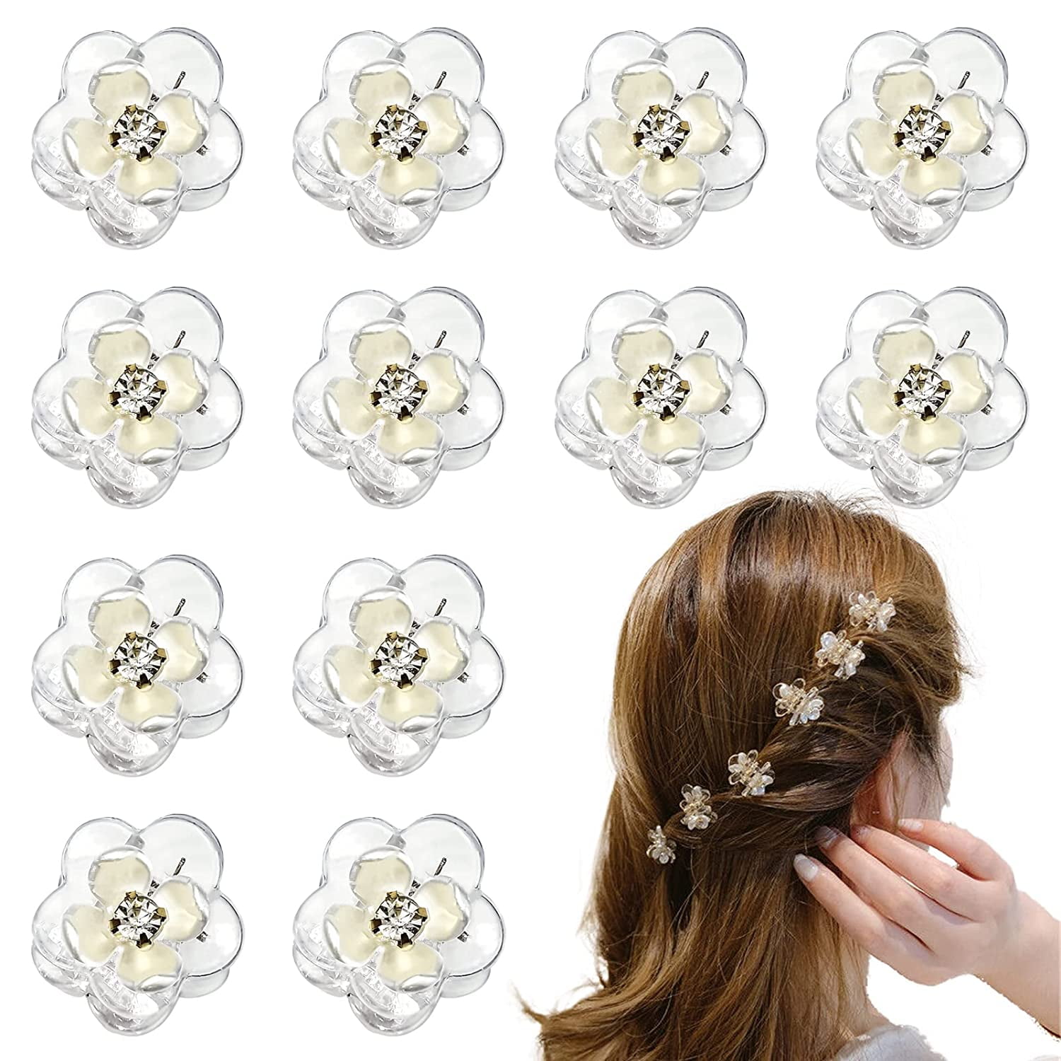25 PCS Mini Flower Hair Claw Clips Clear Cute Hair Clamps Rhinestone Hair Barrettes Hair Accessories for Women and Toddler Girls