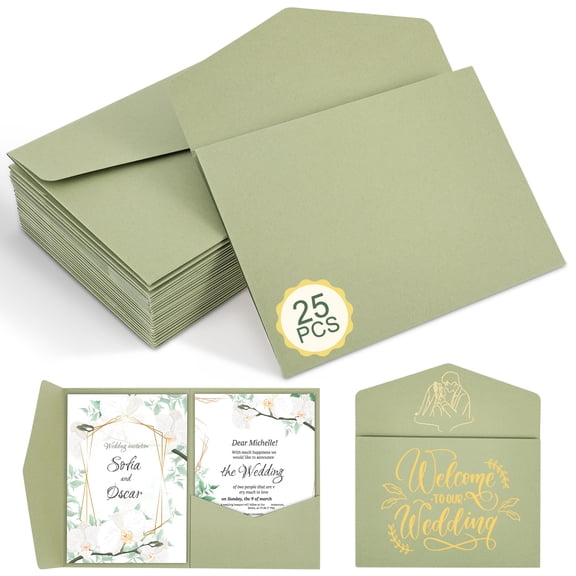 25 PCS Mint Green Trifold Wedding Invitation Pocket for Wedding Card Bridal Shower Engagement Quinceanera Invitation