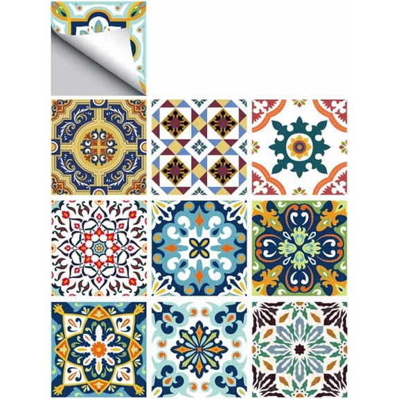 25 PCS Moroccan Style Tile Sticker, 4x4 Inch(10x10cm) Traditional DIY Murals, Tile Waterproof Oil Proof Removable Decals for Bathroom & Kitchen Backsplash