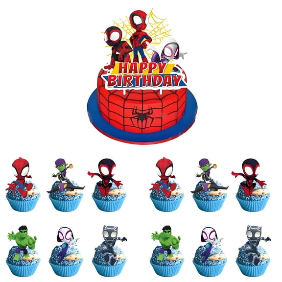 25 PCS Spider-Man Cupcake Toppers Party Cake Food Picks Decorations for Anime Theme Baby Shower Kids Birthday Party Supplies