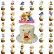 25 PCS Winnie Pooh Cupcake Toppers Party Cake Food Picks Decorations for Anime Theme Baby Shower Kids Birthday Party Supplies