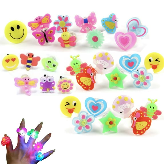 25 PCs LED Light Up Toy Rings Party Favors Glow In The Dark Party Supplies Return Gifts for Kids Birthday Valentines Halloween Christmas Party Favors