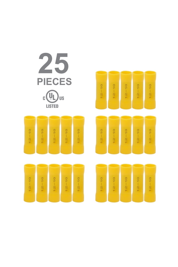 25-Piece Splice Connector, Fits 12-10 Gauge for Cars or Trucks, Yellow, UL