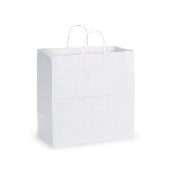 25 PK, 40% Recycled White Paper Bags, Filly 13 x 7 x 13" For Party, Wedding, Holiday & Event