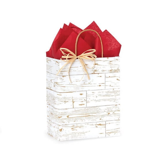 25 PK, Distressed Wood Paper Shopping Bags, Cub 8 x 4.75 x 10.25" For Party, Holiday & Events