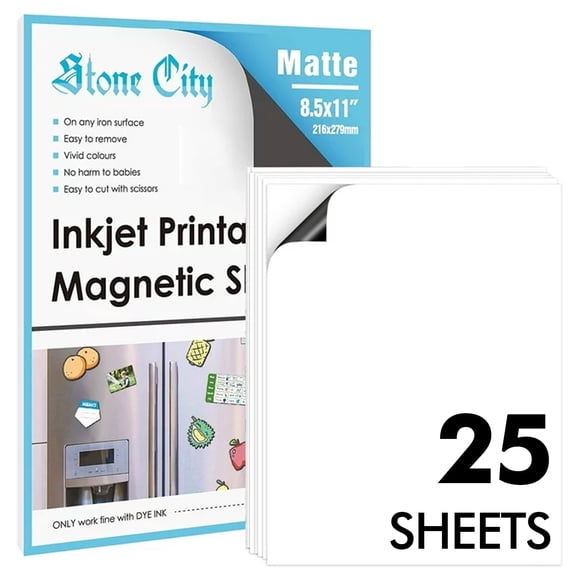 25 PK Stone City Printable Magnetic Sheets 8.5x11 Matte Magnet Photo Paper Compatible with Inkjet + Laser Printers, Craft Cutters