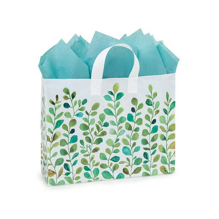 25 PK Watercolor Greenery Plastic Gift Bags Vogue 16 x 5 x 12