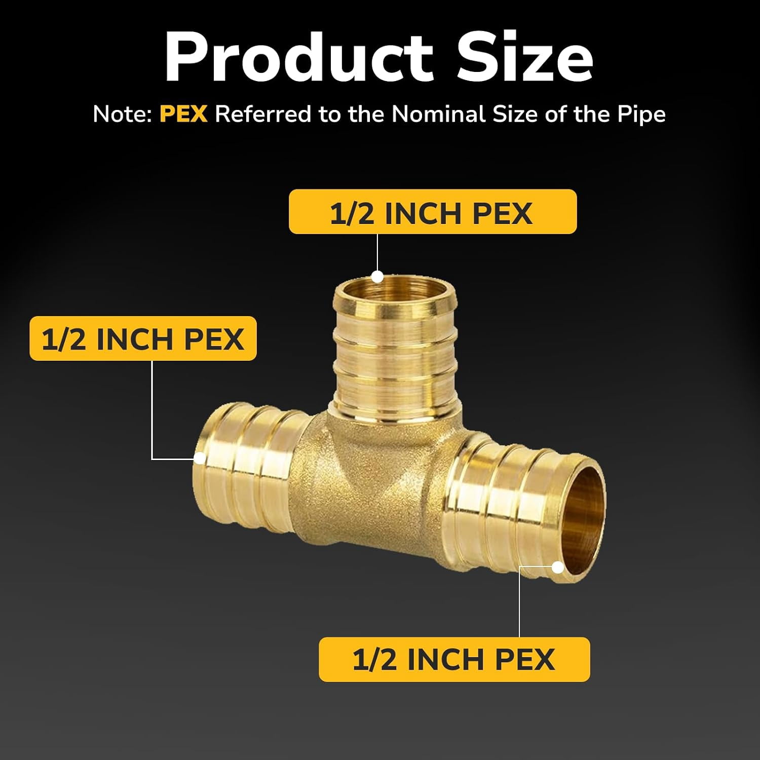 25 Pack 1/2 Inch PEX Tee Fittings, Brass Crimp Tee for PEX A B C Tubing ...