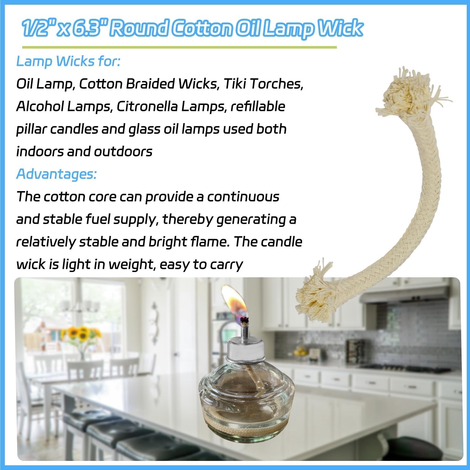 25 Pack 1/2" Round Cotton Oil Lamp Wick for Tiki Torch Wicks, Wicks Candle Lamp, Lampberger Kerosene Lamp, Oil Lamp Wicks, Braided Cotton Wick, Candle Lamp