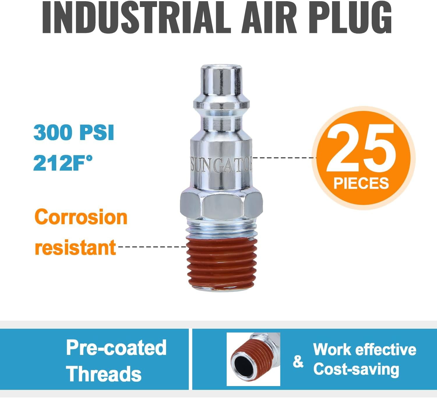 25-Pack 1/4 Inch Hose Fittings, Industrial Male NPT Plugs for ...