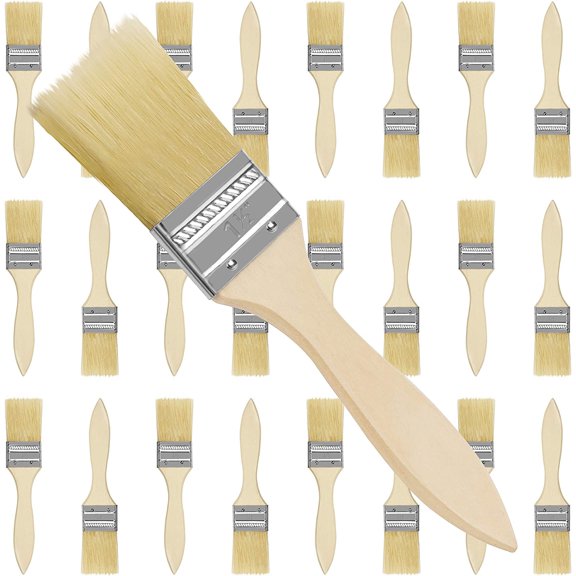 25 Pack 1.5 Inch/3.81cm Chip Paint Brushes - Professional Wooden Handle Paintbrush Set for Paint, Stains, Varnishes, Glues and Home DIY