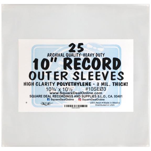 (25-Pack) 10 Inch 78rpm Clear Vinyl Record Outer Sleeves  Heavy-Duty 3 Mil High-Clarity Polyethylene  Flush Cut, Archival-Quality Protection for Album Covers  Shields from Dust, Scratches & Wear