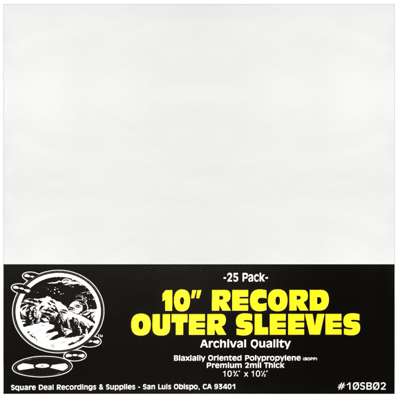 (25 Pack) 10SB02 10 Vinyl Record Outer Sleeves  2mil Thick - Archival Clear BOPP