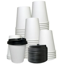 [25 Pack] 10oz Disposable White Paper Coffee Cups with Black Dome Lids - For Hot, Cold Drink, Coffee, Tea, Cocoa, Travel, Office, Home, Cider, Hot Chocolate, To go, Compostable, Biodegradable