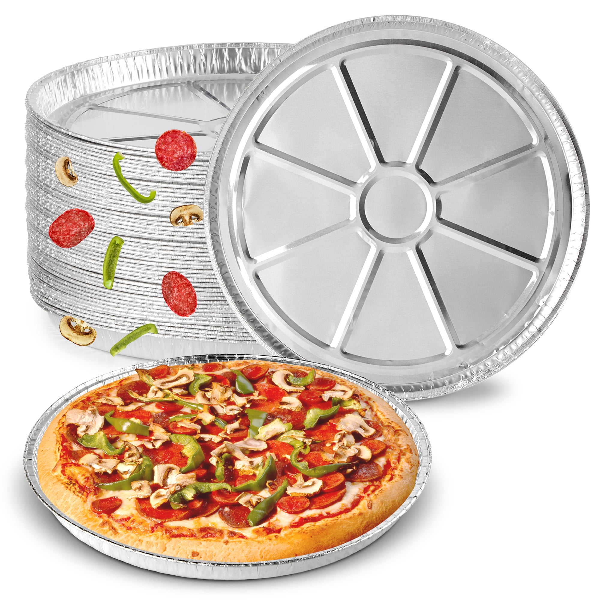 (25 Pack) 12 Inch Aluminum Pizza Pans Disposable Round Foil Focaccia Pan for Individual Personal