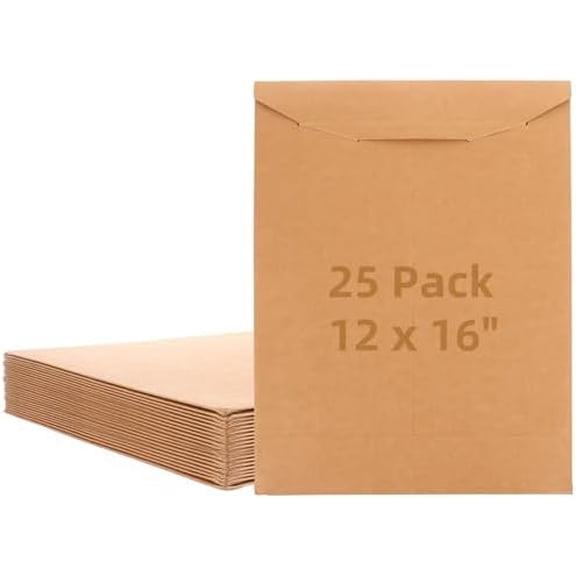 25 Pack 12 x 16 Inch Brown Rigid Mailers, Sturdy Kraft Paper Tab Lock Rigid Mailers, Double Wall Rigid Cardboard Envelopes Mailers for Shipping Photos Documents Gift Cards CDs$$Office