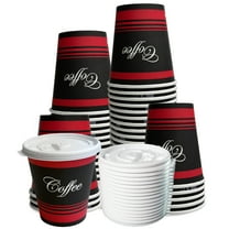 [25 Pack] 12oz Disposable Paper Coffee Cups with White Flat Lids - For Hot, Cold Drink, Coffee, Tea, Cocoa, Travel, Office, Home, Cider, Hot Chocolate, To go, Compostable, Biodegradable